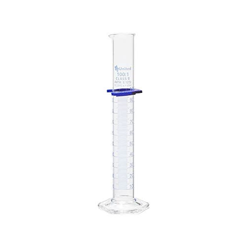 United Scientificâ„¢ (UNCYLNGB-100) 100ml Graduated Cylinder, Borosilicate 3.3 Glass, Double Metric Scale, Class B, Pack of 2
