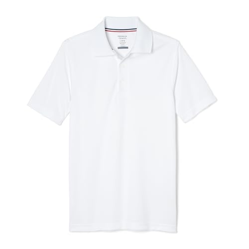 French Toast Boys Short Sleeve Moisture Wicking Stretch Sport Polo Shirt (Kids Standard & Husky Sizes) White 14-16