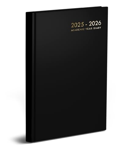 Akademischer Kalender 2025–2026, gebunden, A5, Tagesansicht, Schullehrer, Jahresplaner, liniert, Molkereien, Schwarz