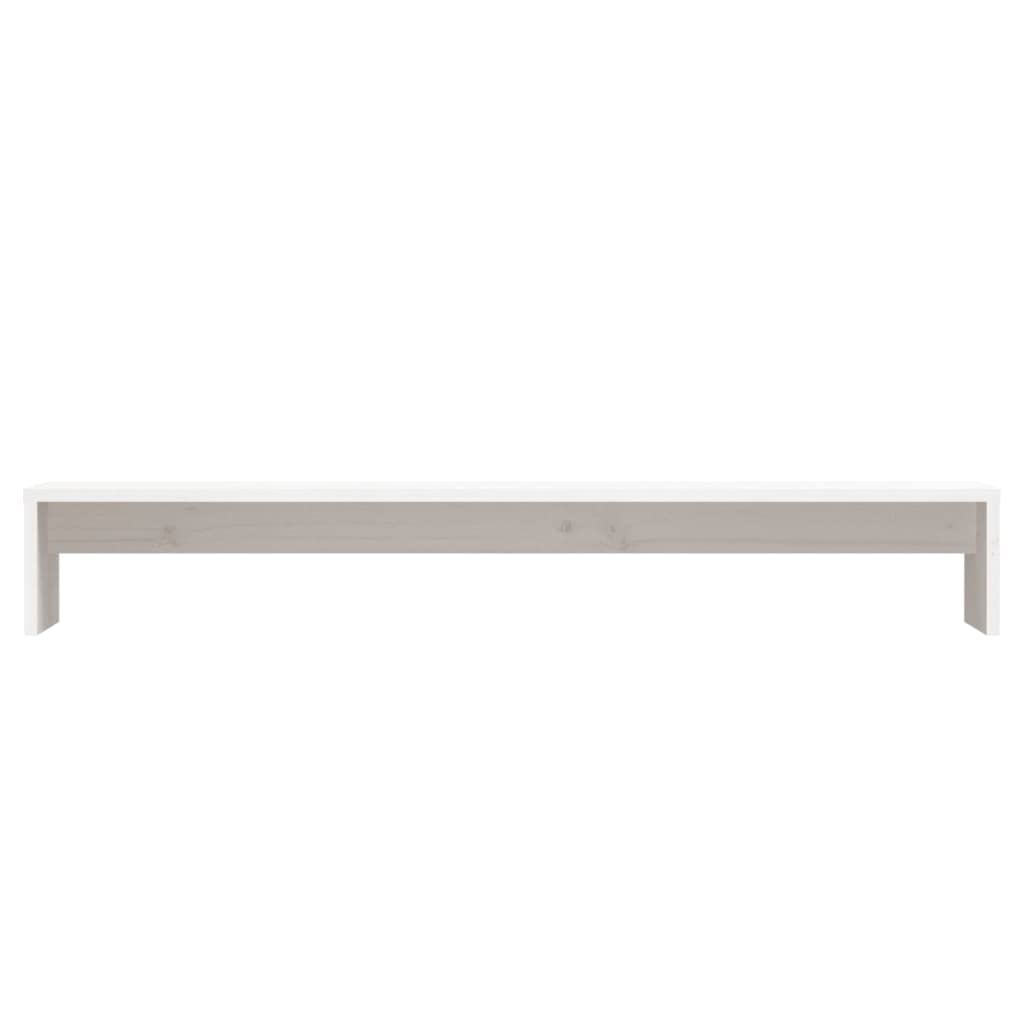 Supporto per monitor in legno di pino massiccio, bianco, 100 x 27 x 15 cm, supporto per monitor da scrivania, ripiano per tastiera, home office, gaming, ergonomico, posto di lavoro, ufficio