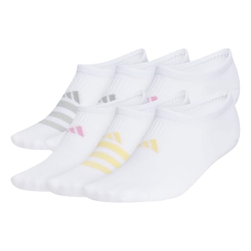 adidas Womens Superlite Super No Show Invisible Socks (6 Pairs) Lightweight & Breathable White/Wonder Sage Green/Tropic Bloom/3 M