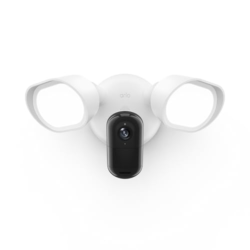 Arlo Wired Floodlight Camera | Home Security Camera with 2K Video and HDR | 2000 Lumens | Integrated Siren, Weather-Resistant, Color Night Vision, 160º Field of View, 2-Way Audio, White (2025)