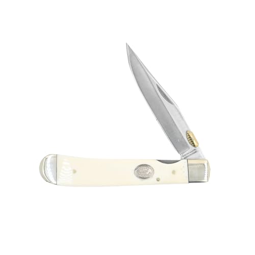 Moore Maker 5102LLGWH White Smooth Bone Handle Single Blade Trapperlock. 4 1/8 Closed.