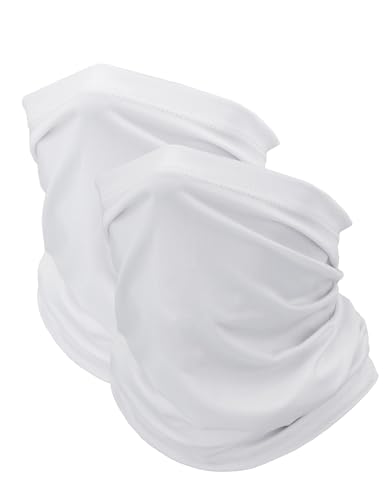 Cooling Neck Gaiter Face Mask, White UV Protection Masks Gator, Windproof Bandana Cover for Skiing, Fishing, Hiking, Cycling, Kayaking, Hunting (White Pack)