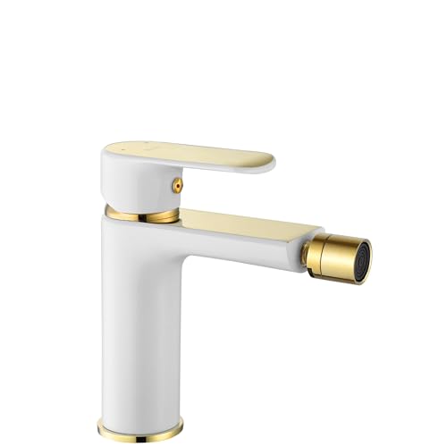 Rea ROBINET DE BIDET BLOOM WHITE GOLD Mitigeur monocommande en Laiton pour WC Toilette Salle de Bain (Blanc/Or)