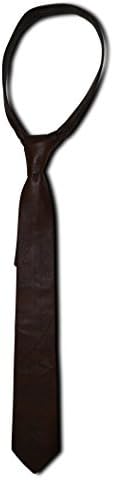 Mens Lamb Leather Necktie - Skinny Solid Casual Business Wear Narrow Leather Slim Tie- Neckties for Party Wedding Gift (Antique Brown)