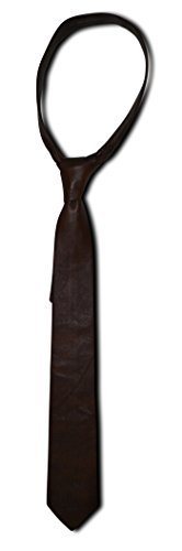 Mens Lamb Leather Necktie - Skinny Solid Casual Business Wear Narrow Leather Slim Tie- Neckties for Party Wedding Gift (Antique Brown)