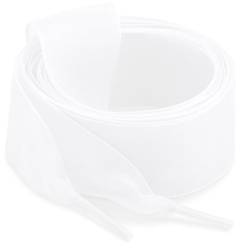 WEGOODZF Flat Snow Yarn Shoelaces: 2.5CM Wide 39 inch White Fashion Sheer Tulle Shoelaces 2 Pairs