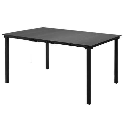 FROASISPRO 59" Outdoor Patio Dining Table, HDPE Tabletop with Weather Resistant Metal Frame, Rust Proof Garden Table for Backyard Deck Porch, Black Woodgrain
