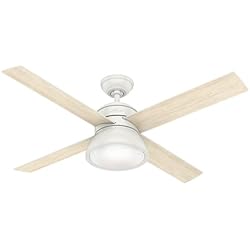 Ventilador Dante Hunter HUNTER FAN, Ventilador de Techo con Luz y Control Remoto para Interiores, Loki, 4 Aspas Reversibles, Color Blanco, 132 cm, Ideal para Verano e Invierno, Modelo 50423
