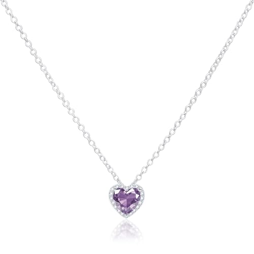 Birthstone Necklace for Women S925 Sterling Silver Heart Diamond Pendant Birthstone Necklace Birthstone Birthday Jewelry Gifts for Women Teen Girls June
