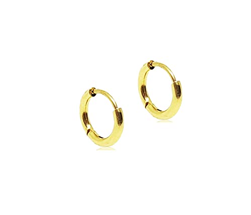 Brinco Masculino Argola Aço Inoxidável Dourado 10Mm Diâmetro - Par