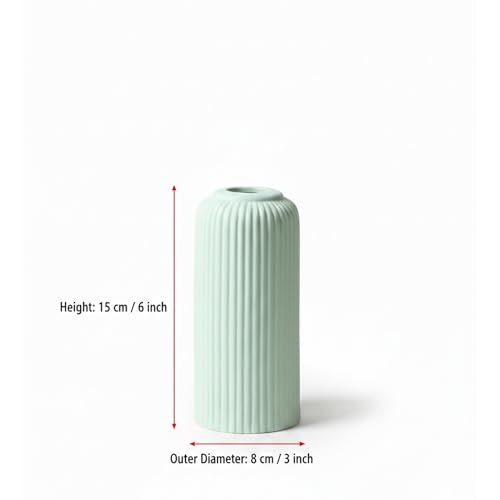 Image of KREATIVE ART'S Modern Ribbed Design Ceramic Flower Vase for Living Room, Flower Pots for Artificial Flower, Home Decoration Item, Home Decor, Vases for Living Room (Light Green, Medium)