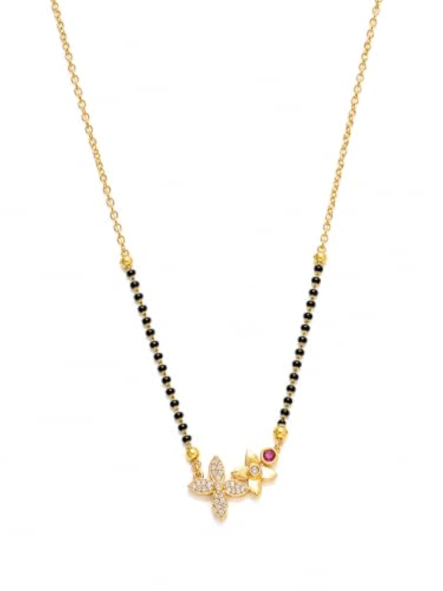 Women's Butterfly Bloom Diamond Mangalsutra with Black Bead Chain
