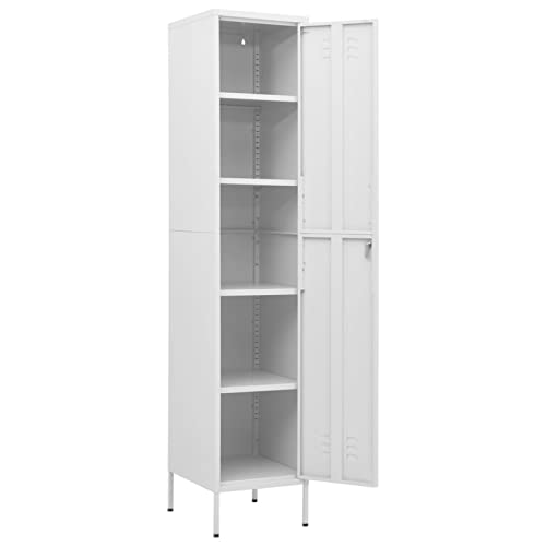 Gecheer Schließfachschrank Umkleideschrank Metallspind Metallschrank Aktenschrank Lagerschrank Spind Schrank mit 4 Einlegeböden Stahl Weiß 35x46x180 cm