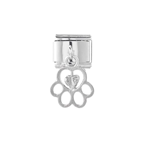 Image of Mon & Sons Sea Turtle Dog Dragonfly Butterfly Crown Bee Engagement Daughter Charm Silver Italian Link Stainless Steel Bracelet Charm Compatible With 9mm Bracelet (Cat Dog Paw Dangle Love Heart)