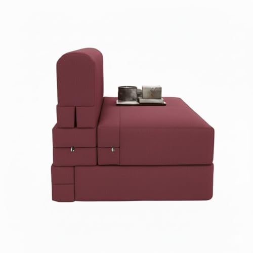 Image of PUM PUM Foldable Sofa Cum Bed | EPE Foam 2 Seater Floor Sofa | Premium Jute Fabric | Space-Saving Furniture for Living Room & Bedroom |36 Inch Width,Maroon