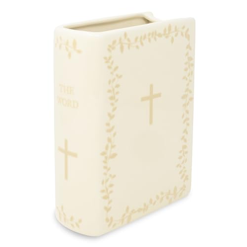Steel Mill & Co Original Book-Shaped Decorative Vase, Ceramic Vases for Home Decor, Cute Christian Bookshelf Decor, Unique Bible Vase for Book Lovers (Large - The Word)