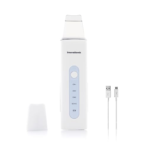 InnovaGoods® limpiador facial Ultrasónico 4 en 1, puntos negros limpiador, Skin Scrubber, skincare limpiador facial electrico ideal para Peeling, limpieza profunda, mejora la absorción de minerales.