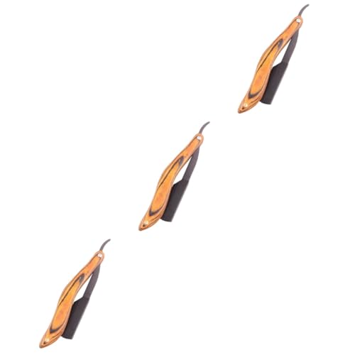 WRITWAA 3pcs Wooden Handle Manual Razor Men's Stainless Steel Shaving Tool Compact Travel Razor for Beard Care