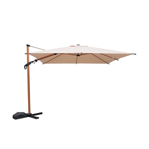 sweeek - Parasol déporté ETRETAT rectangulaire beige 3x4m. mât effet bois