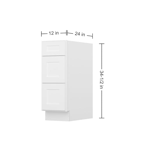 Image of Furinno Shaker Drawer Base Kitchen Cabinet with 3-Drawers, Ready to Assemble, 24 D x 12 W x 34.5 H, White