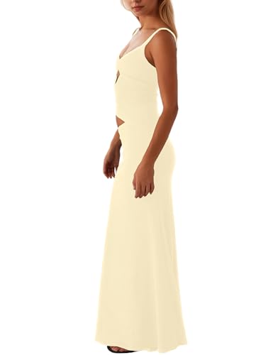 Image of ISZPLUSH Women's Cocktail Maxi Dress V Neck Cut Out Sleeveless Backless Spaghetti Strapless Party Streetwear Long Dress