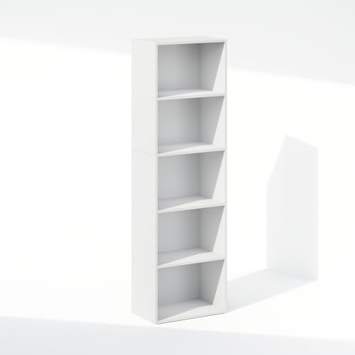 Image of Furinno Reed Closet Organizers and Storage, 5-Tier Closet Organizer, Open Shelf Closet Storage, for Wardrobe, Bedroom, Living Room, White