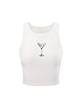 RoseSeek Women's Sleeveless Ribbed Knit Tank Top Graphic Print Crew Neck Tee Shirt Casual Slim Fit Crop Tops White Small