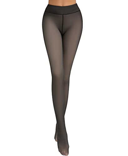 Image of RISSCAN Womens Fake Translucent Tights Fleece Lined Thermal Tights High Waisted Control Top Pantyhose