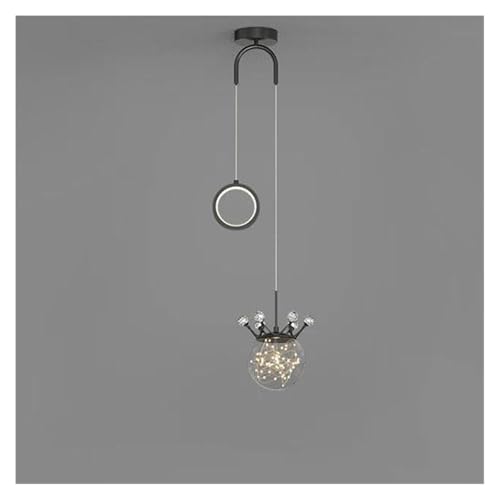 Chambre principale lumineuse grâce au petit lustre noir réglable