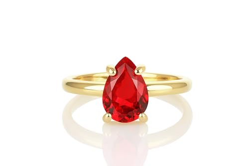 Bague poire en rubis solitaire pour fiançailles et mariage sur mesure