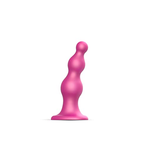 strap-on-me | Dildo/Plug "Beads" | Gamme Hybride | Epouse les Courbes du Corps, Diamètre des Perles Graduel | Silicone Ultra-Doux - Compatible Harnais | Rose Framboise Métallique, Taille XL