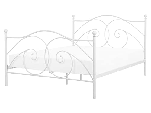 Lit Double en Métal Blanc 160 x 200 cm Elégant et Romantique pour Chambre au Style Contemporain ou Boho Beliani