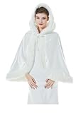 Wedding Cape Hooded Cloak for Bride Winter Reversible with Fur Trim Free Hand Muff Hip-Length Ivory