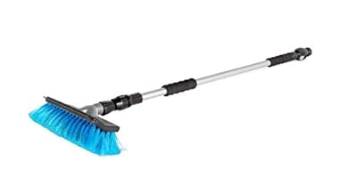 Camco RV Flow-Through Wash Brush | Features an Adjustable Handle, a Standard Garden Hose Connection, and an On/Off Button to Control Water Flow (43633)