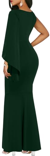 Image of Women's Elegant One Bell Sleeve Side Split Bodycon Long Formal Evening Dress