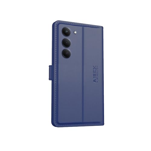 Image of AIBEX Compatible for Redmi 15 5G Flip Cover Leather Finish with Magnatic Closure | Inside TPU with Card Pockets | Wallet Stand | Complete Protection Flip Case - Blue
