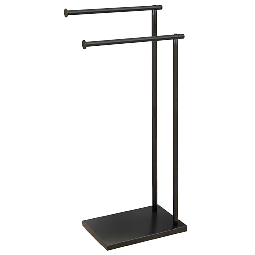HOMCOM Toallero de Pie de 2 Niveles, Toallero Escalera de Baño con 2 Barras y Marco Metálico, Estilo Moderno, en Forma de L, 35,5x20x78 cm, Negro