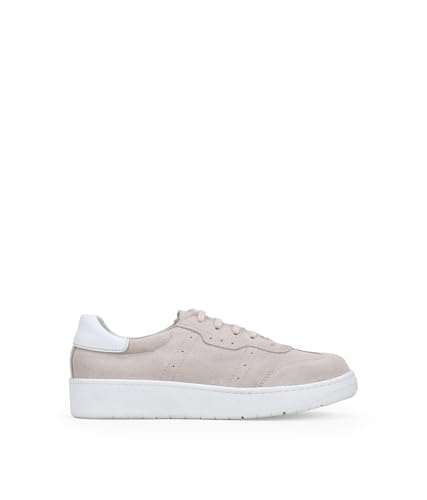 BOSANOVA Zapatillas Deportivas para Mujer confeccionadas en Serraje de Piel con Suela de 3.2 cm de Goma Blanca y Cierre con Cordones Planos. Calzado para Mujer Rosa 37