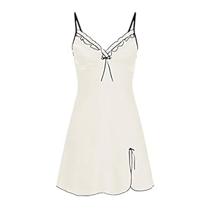 Générique Women’s Nuisette Femme Satin Slip Silk Bow Solid Color Sexy Sleepwear Lingerie Dress Chemise De Nuit Ete, S-3XL