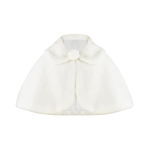 Flower Girl Cozy Faux Fur Bolero Shrug Shawl Wraps Princess Cape (L(8-12Years), Ivory)