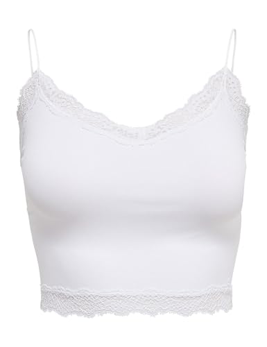 Only Onlvicky Lace Seamless Cropped Top Noos Camiseta sin mangas, Mujer, Blanco Brillante, S-M