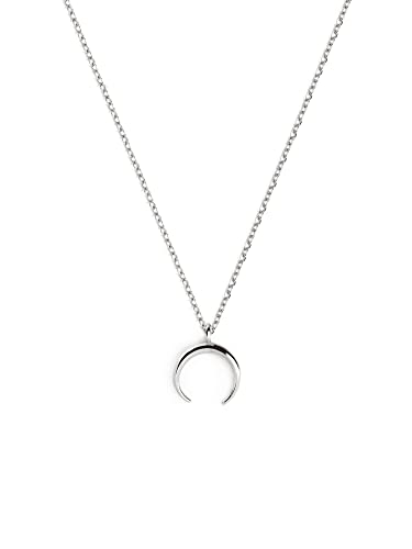 SINGULARU - Collar Moonset. Colgante en Plata de Ley 925 Baño de Rodio con Media Luna. Cadena de Talla Unica. Joyas para Mujer