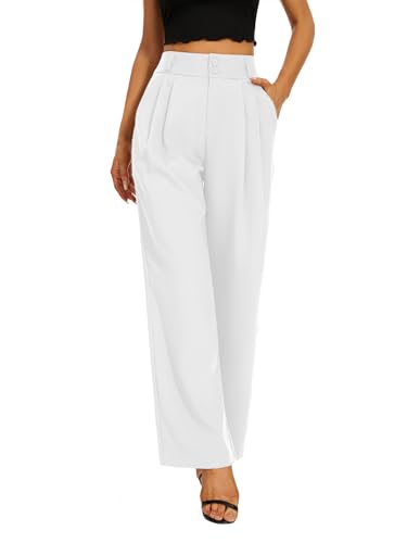Women High Waist Wide Leg Dress Pants Pleated Front Wide Waistband Elastic Work Casual Long Trousers