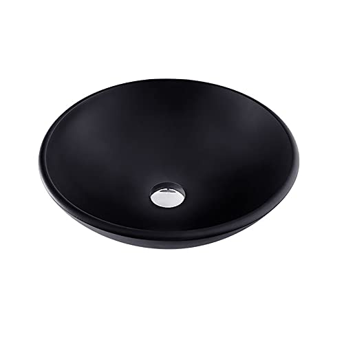 JIPOFAN Lavandino da Bagno Lavandino da appoggio in Vetro temperato Lavabo da appoggio Lavandino da Bagno con Scarico Lavandino Combinato Lavandino da lavabo Nero Art Vessel Bowl, Senza Rubinetto