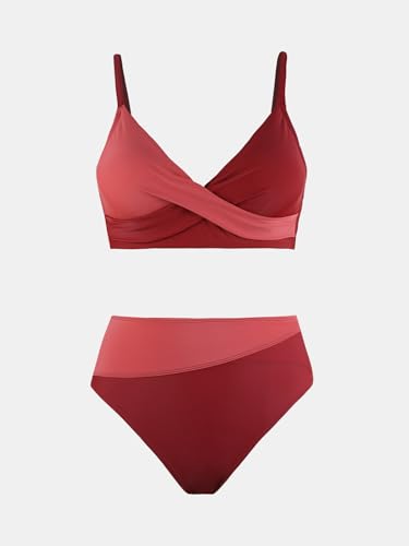 Image of CUPSHE Women's Bikini Sets Two Piece Swimsuit High Waisted V Neck Twist Front Adjustable Spaghetti Straps Bathing Suit