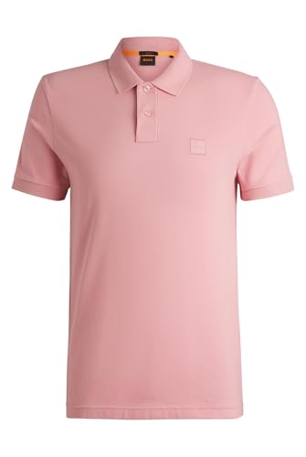 BOSS Mens Passenger Slim Fit Stretch Cotton Polo Shirt with Logo Patch Open Pink694 M