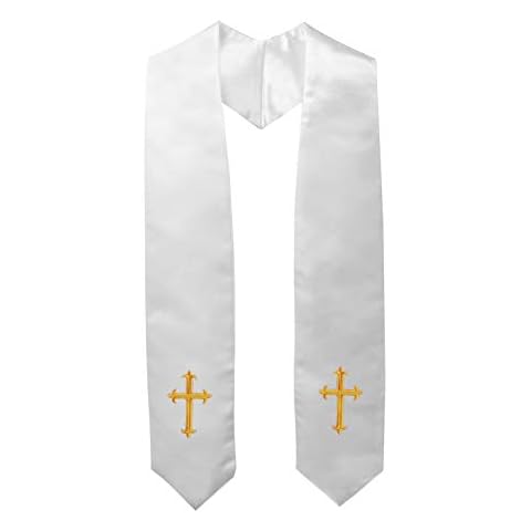 IvyRobes Adults Traditional Clergy Choir Stole with Embroidery Cross 60" Unisex Church Priest Costume White Cover