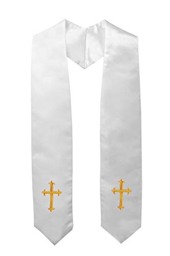 IvyRobes Stola da Coro Del Clero con Croce Ricamata 152 cm Costume da Sacerdote Della Chiesa Unisex Bianco
